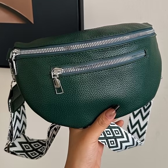Handbags - Women’s Hunter Green Crossbody or Waist Bag Faux Pebbled Leather NWT